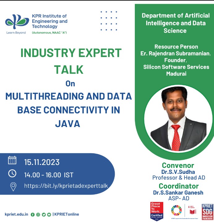 MULTITHREADING AND DATA BASE CONNECTIVITY IN JAVA, KPR Institute ...