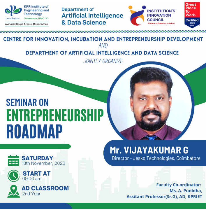 SEMINAR ON ENTREPRENEURSHIP ROADMAP KPR Institute Engineering And seminar-on-entrepreneurship-roadmap-kpr-institute-engineering-and